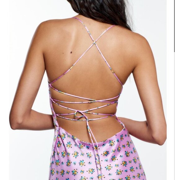 Zara Printed Satin Dress - Picture 2 of 7